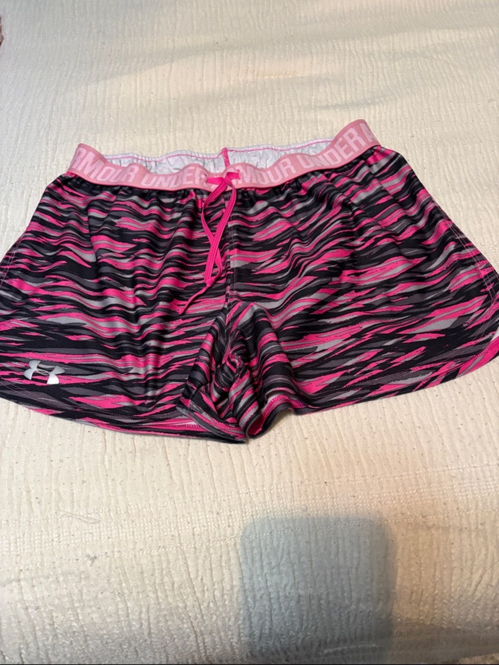 Under Armour Women’s Pink & Black Striped Athletic Shorts